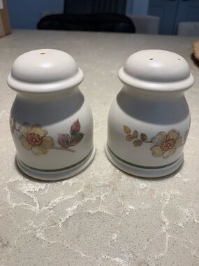 Cream Ceramic Salt and Pepper Shakers with Floral Accent